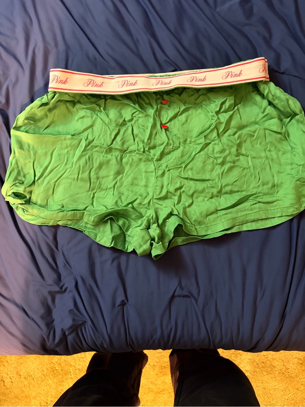 Victoria's Secret PINK Green Cotton Sleep Shorts with Pink Waistband